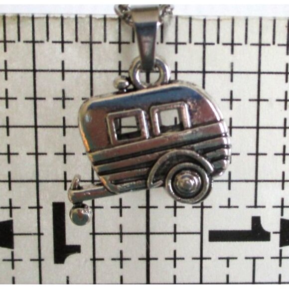 New Retro Style Camper Pendant Necklace 20" Stainless Chain Travel Trailer Gift - Picture 3 of 5